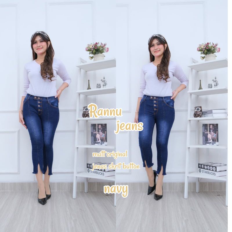 CELANA PANJANG 7/9 BUTTON  RANNU JEANS STRETCH 7/9 CELANA WANITA SANTAI ALL NEW..!!!