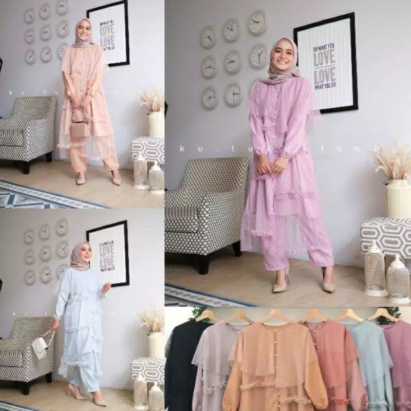 Tiara one set tunik cullote polka premium One Set Elwa Tile Dotty Busui Friendly tuku