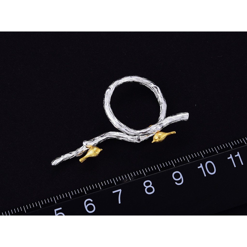 SERI SERI Cincin Wanita Perak 925 Asli Bird on Branch Sterling Silver Adjustable Ring Burung Ranting