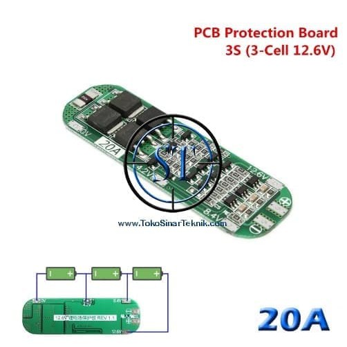 3S Module Charger Battery Lithium 18650 12.6V 20A BMS Protection Board Modul Batterai Battre Case Cas 20 Amper