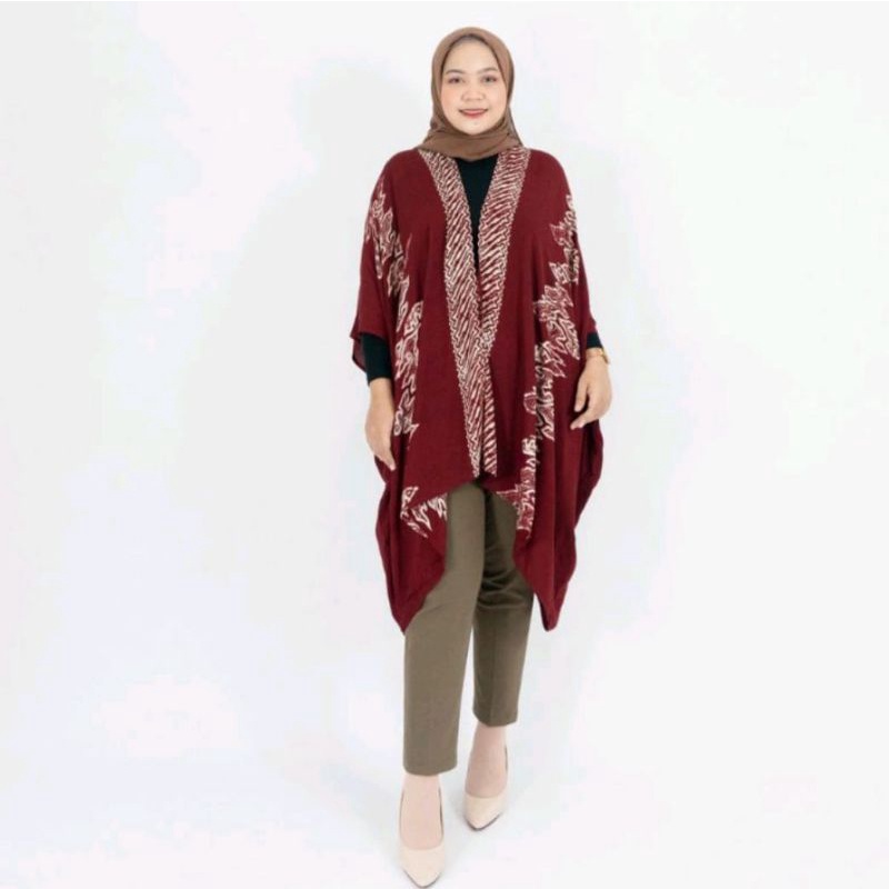 Outer Batik Kimono Cardigan Batik Wanita Modern Motif Etniq Outfit Kondangan Simpel