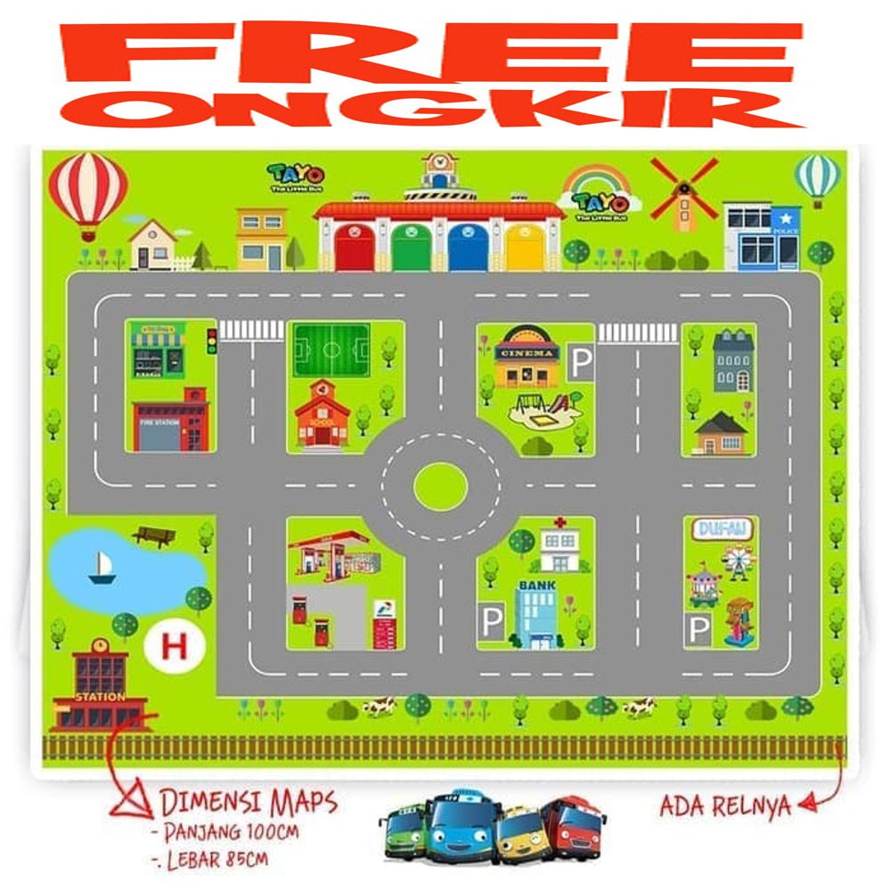 playmat - mainan play mat - jalanan mobil - tayo mobil - MOBILAN TAYO - MAPS TAYO AJA