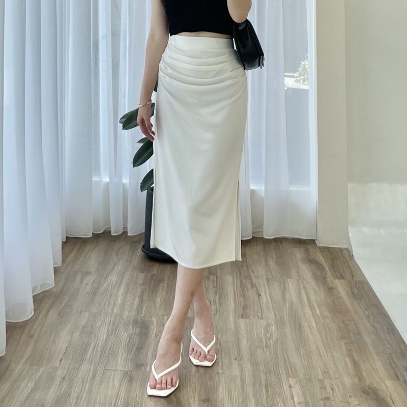 Midi Shrimp Skirt Slit Casual Korean Style