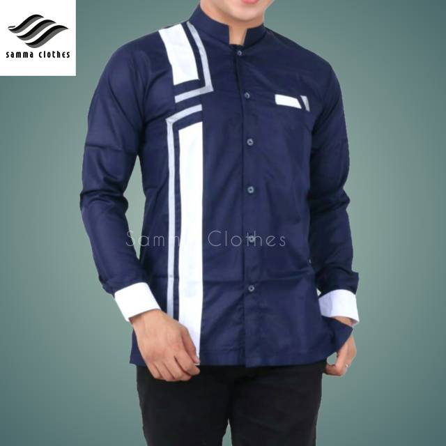 Baju Koko Warna Navy Motif Petir Koko Seragam Hadroh Baju Hadroh Baju Gus Azmi Baju Koko Gus Azmi Shopee Indonesia