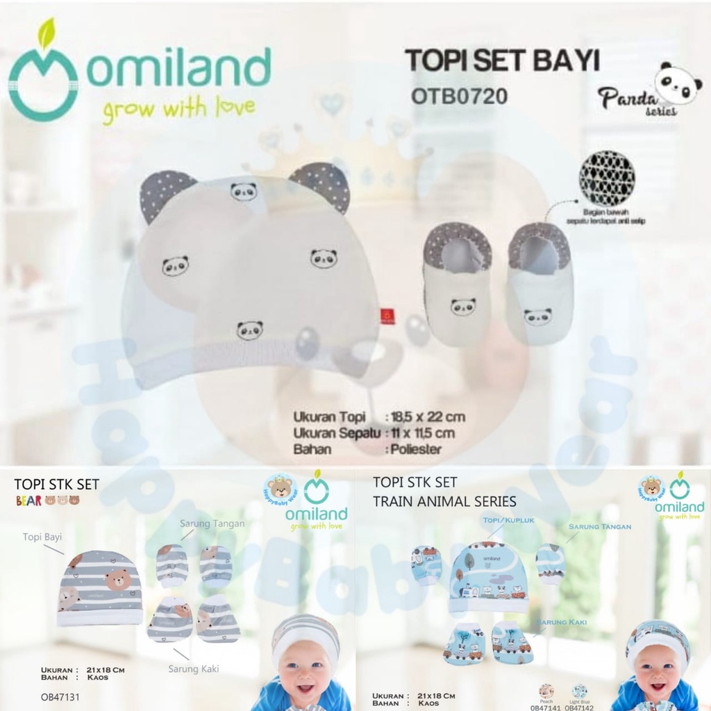 Sepatu Bayi Set Topi Panda Series OTBO720 Omiland///Topi STK Set Bayi Train blue OB47142/Train Peach OB47141/Bear Series OB47131