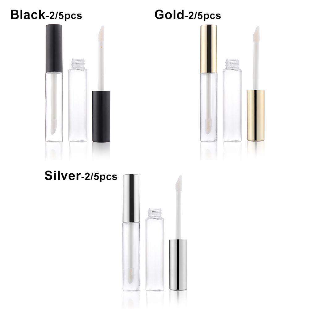 Preva 2/5Pcs Tabung Lip Gloss Dengan Kuas Portable Kosong Bening Ukuran Mini Botol Isi Ulang