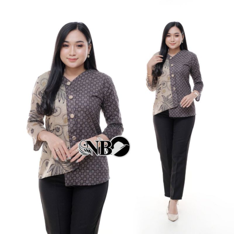 tey-17 Batik wanita ASJ SA HRB026 Kenongo Kemeja Tosca Pendek-Alam coklat NLN