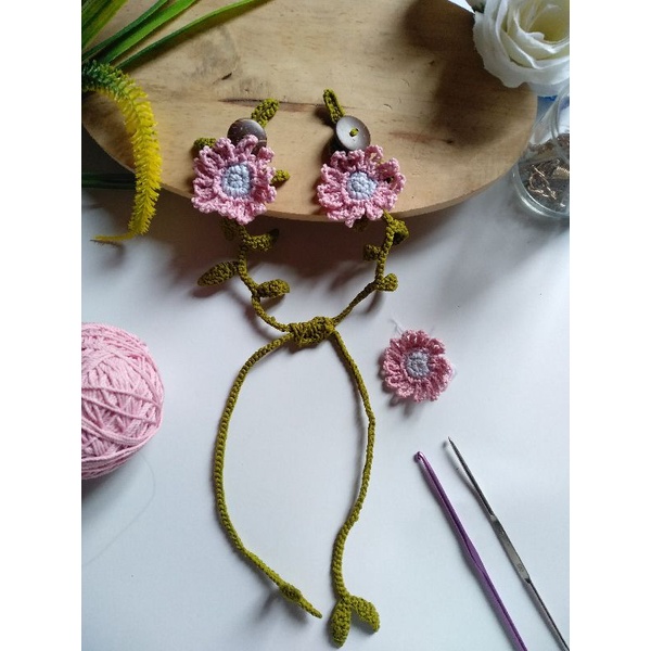 konektor masker hijab dan strap masker konektor masker rajut bunga