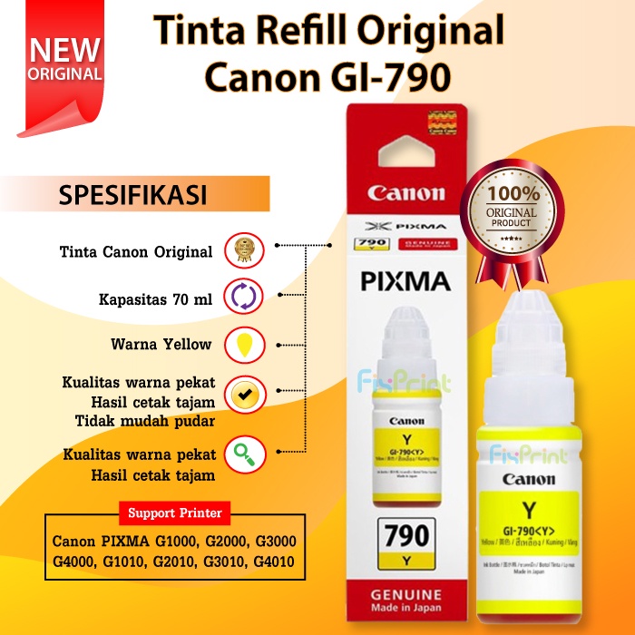 Tinta Original GI-790 Printer G1000 G2000 G3000 G4000 G1010 G2010 G3010 G4010