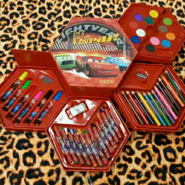 

marvelashop | Crayon Set 4 Susun 46 pcs 4 in 1 Motif Kartun Cars