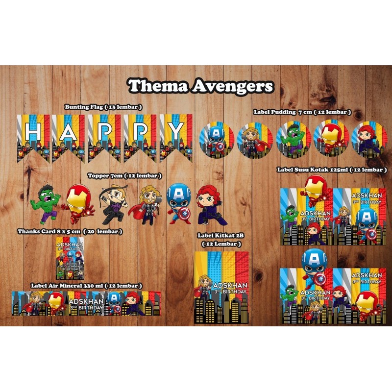 

Paket Printable Dessert Table Label Ulang Tahun Avengers / Super Hero Custom