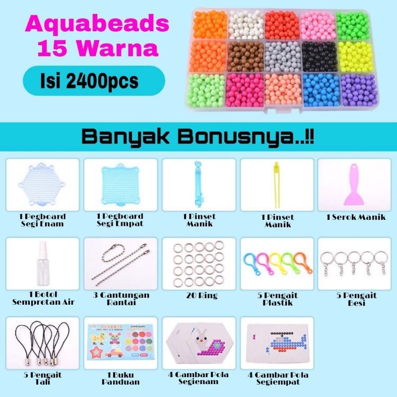 Aquabeads Mainan Edukasi Anak Kerajinan Tangan DIY Anak Magic Water Beads-Isi 2400pcs 15warna