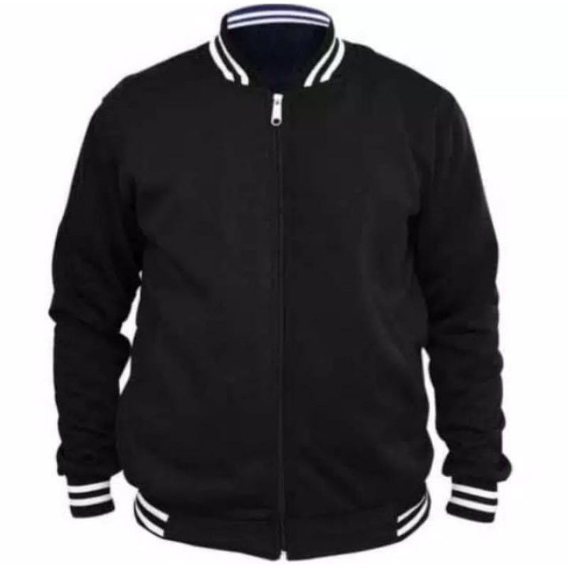  JAKET  BASEBALL POLOS RESLETING BAHAN  FLEECE TEBAL PRIA 