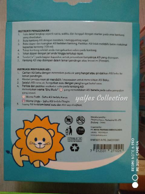 Kantong Asi susu breast milk 120ml storage bag 30 bags gea baby Indikator sensor panas tebal Karakter Profesi Animals mainan