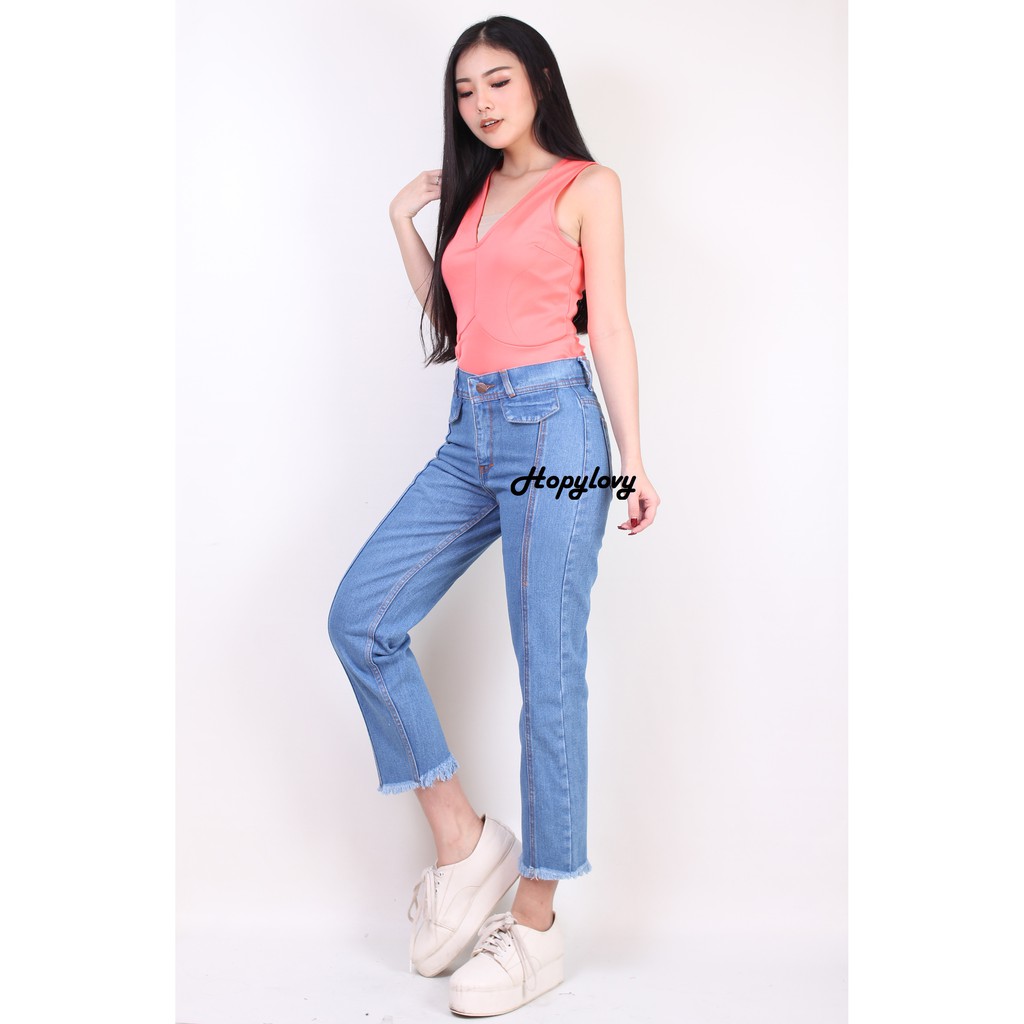 HOPYLOVY Celana  Boyfriend  Jeans  Wanita Afrodit Shopee  