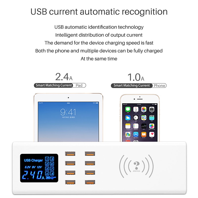 8 Port Wireless Quick Charger 3.0 Adaptor TRIPLEDI Adapter USB Fast Charging Samsung EU Plug