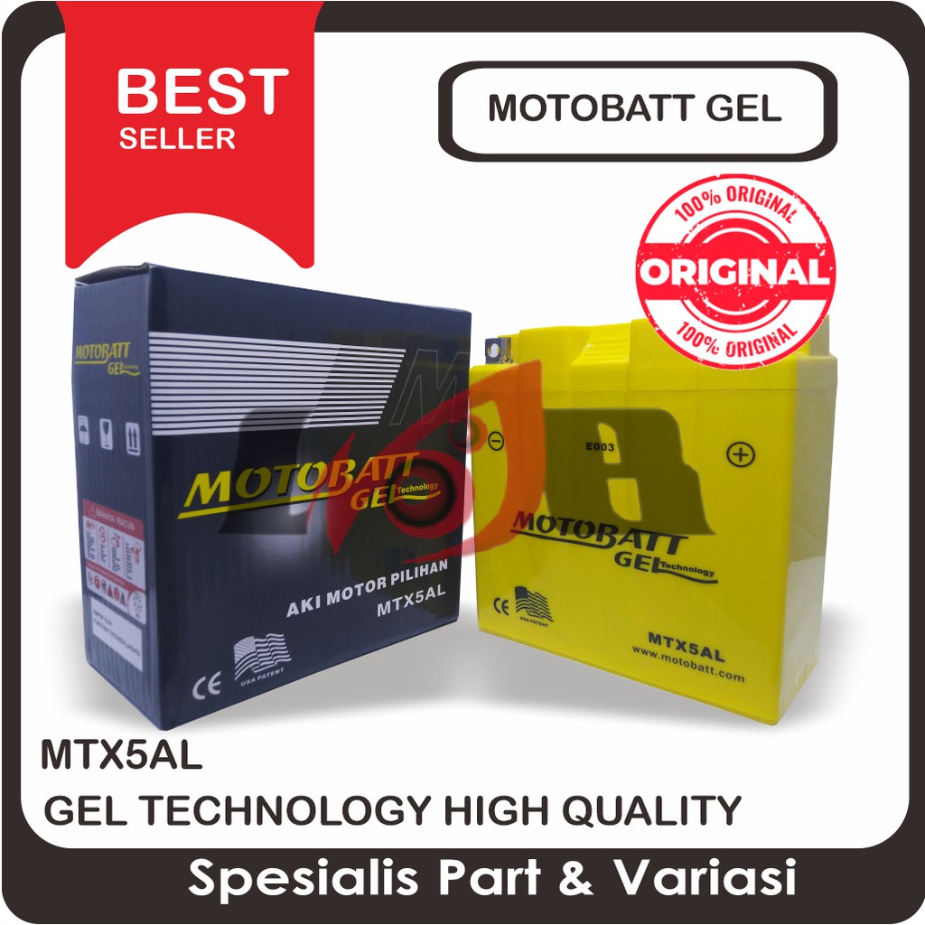 Accu Motobatt Gel MTX5AL GM5Z-3B 6Ah Aki Grand Supra Smash Shogun Jupiter Mio Vega F1zr