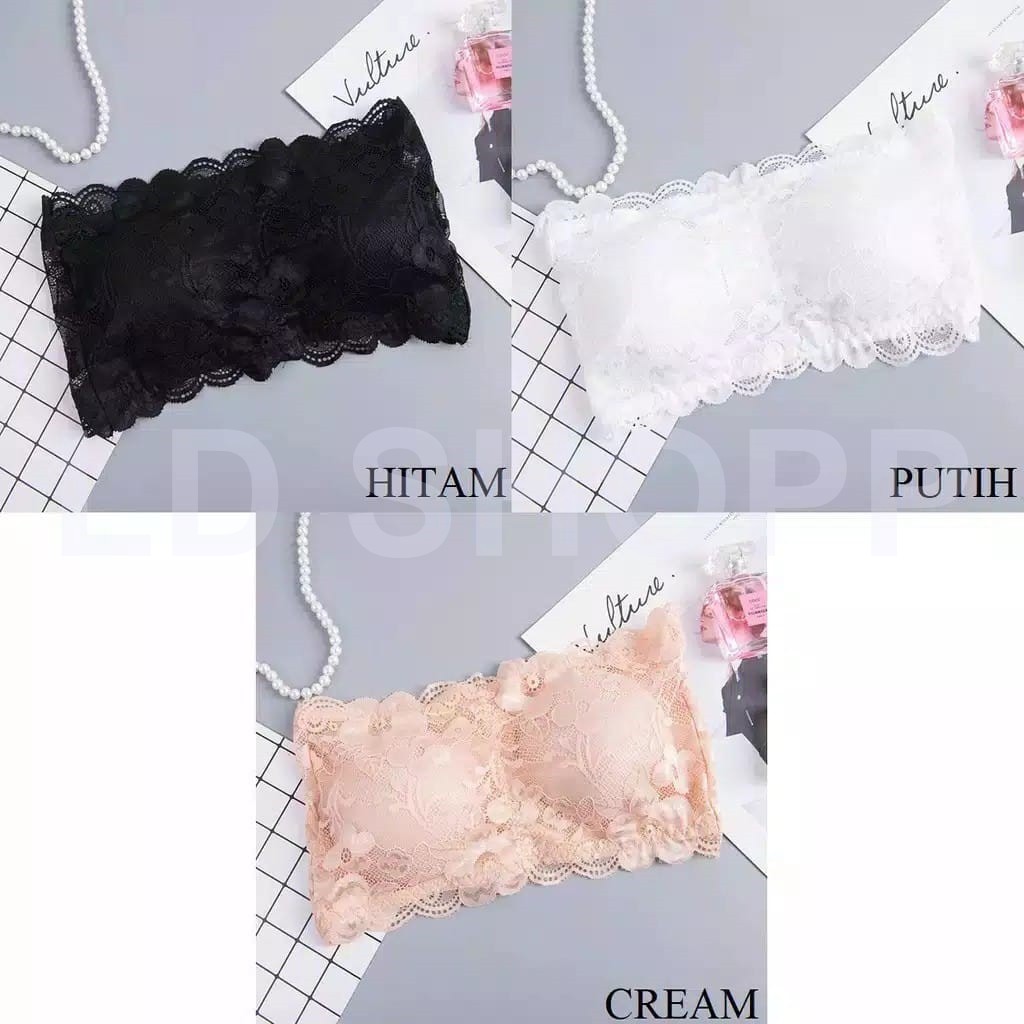 LDS BRA-844 BRA KEMBEN RENDA TANPA TALI BRA BANDEAU DENGAN BUSA TANPA TALI BRA RENDA IMPORT