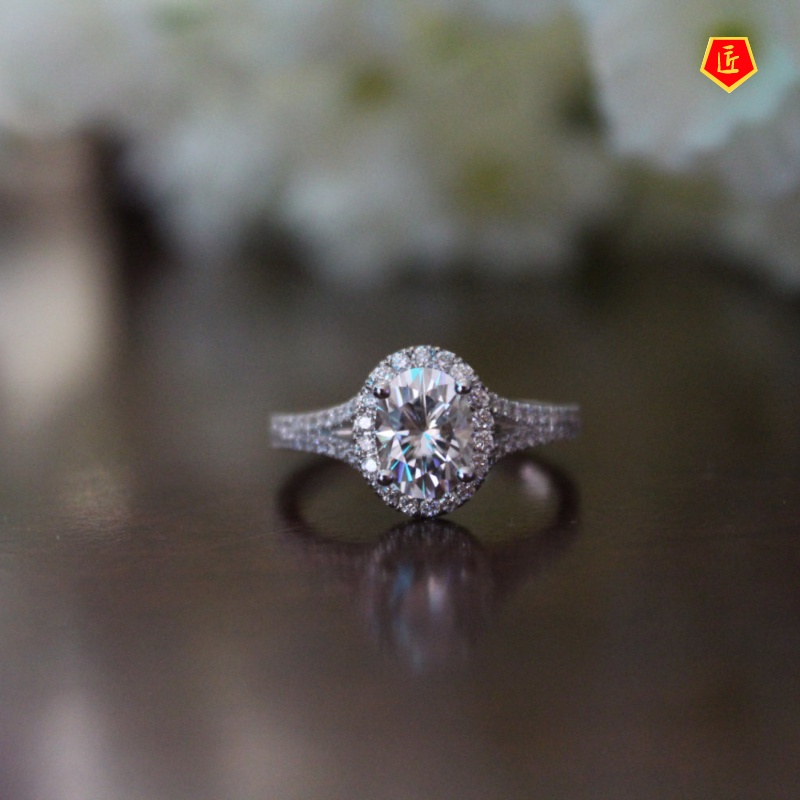 [Ready Stock]S925 Silver Oval Carat Diamond Ring Elegant Personality