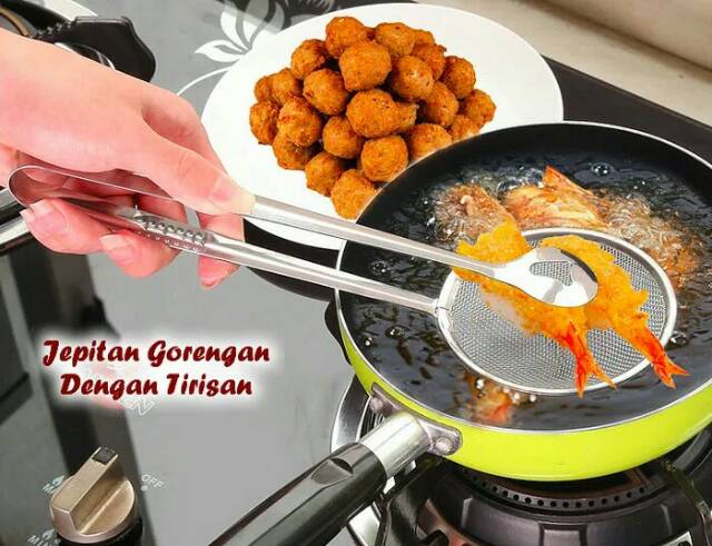 JEPITAN GORENGAN DENGAN TIRISAN MINYAK / CAPIT MAKANAN BAHAN STAINLES