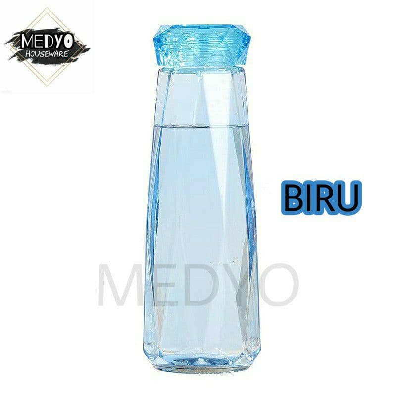 Botol Minum Kaca Kristal Diamond Botol Tumbler Unik Crystal 450ml-BIRU