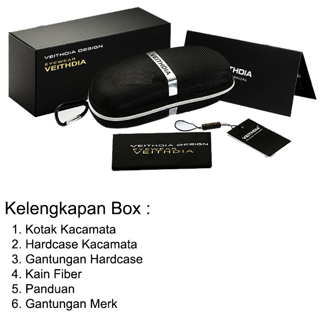 Veithdia 3088 Kacamata Hitam Pria Pilot Aviator Sport dan Travel Polarized Sunglasses Free Hardcase