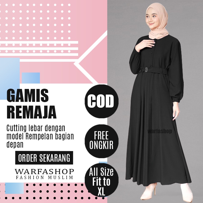 Gamis Remaja Kekinian Terbaru 2021 Original Warna Hitam Bahan Moscrepe Grade A - All Size Fit To XL