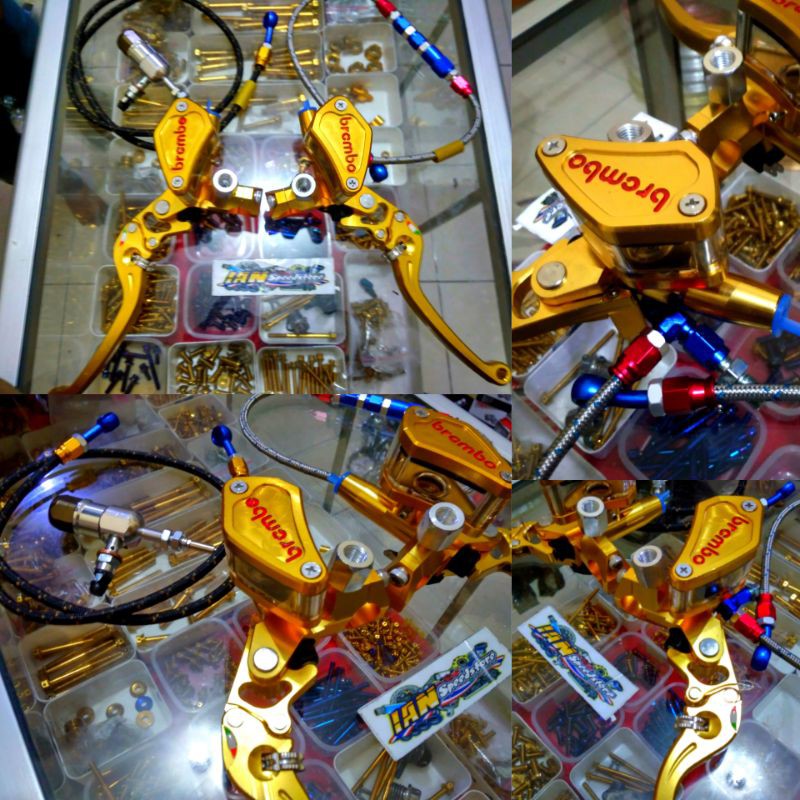 Master rem brembo tabung kaca+stut kopling hidrolik +selang rem