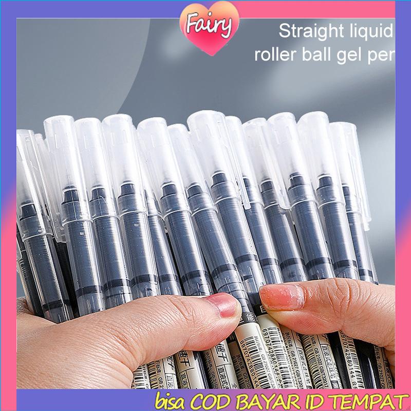 

0.5mm Tip Lurus Cair Roller Ball Pen Kantor Tabung Jarum Penuh Siswa Ujian Gel Pena F