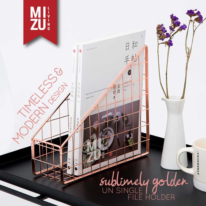 SUBLIMELY GOLDEN UN SINGLE File Holder Magazine Newspaper Rack A4 Box File Emas Desktop Organizer-2
