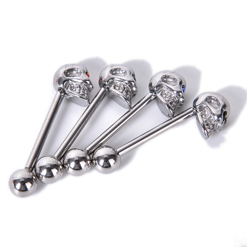 14g Anting Tindik Lidah Bentuk Tengkorak Bahan Stainless Steel