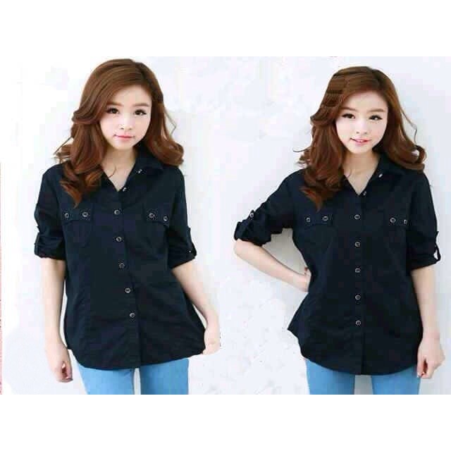 JAKET WANITA -  [Kemeja Yuri Hitam SW] kemeja wanita rayon bangkok hitam