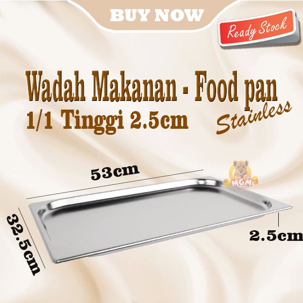 Food pan prasmanan Stainless ukuran 1/1 tinggi 2.5cm Wadah gastronorm