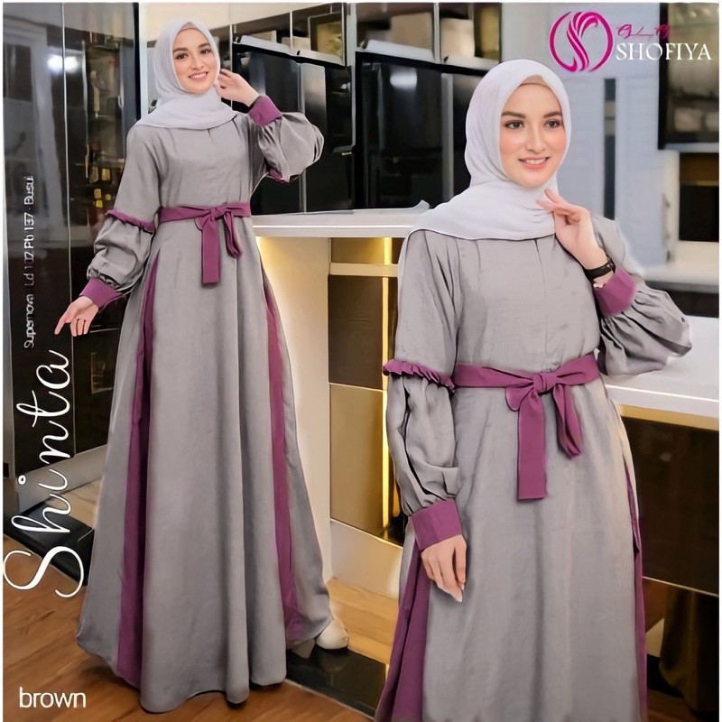 (COD) Shinta Dress/ Gamis moscrape / Gamis Terbaru Termurah/ Gamis Muslimah / Gamis Shofiyah-Abu x Dove