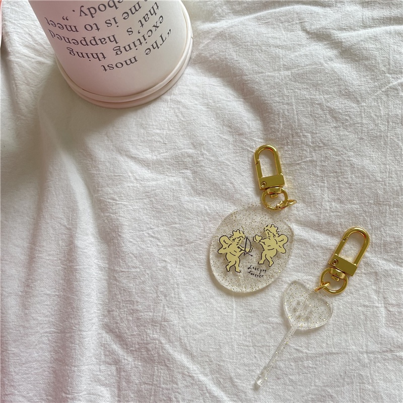 Ins style simple transparent gold powder Cupid couple key chain girl heart Tanabata gift