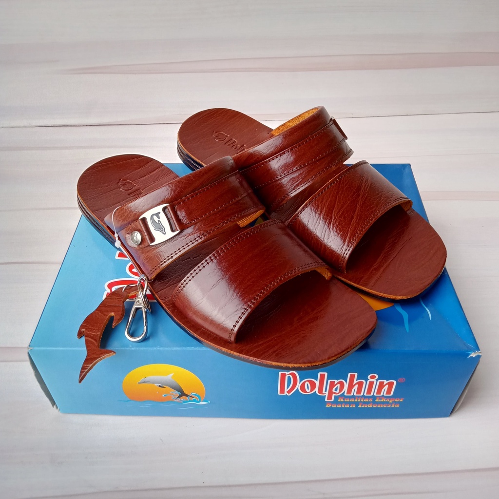 Dolphin sandal pria kulit asli d25 sandal slide pria dolphin kulit asli original sandal lebaran pria