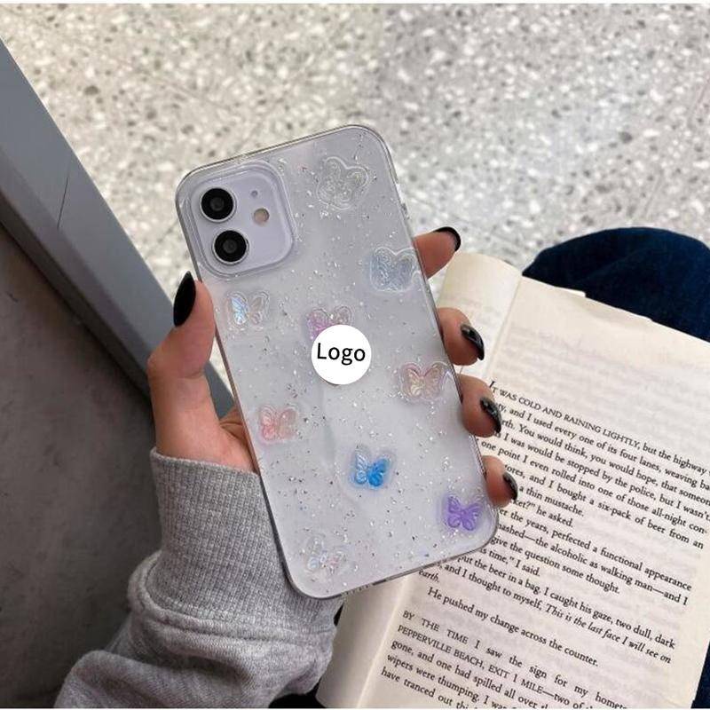 Soft Case TPU Transparan Glitter Kupu-Kupu Untuk iPhone 13 12 11 Pro MAX Mini X XS MAX XR SE 2022 2020 7 8 Plus