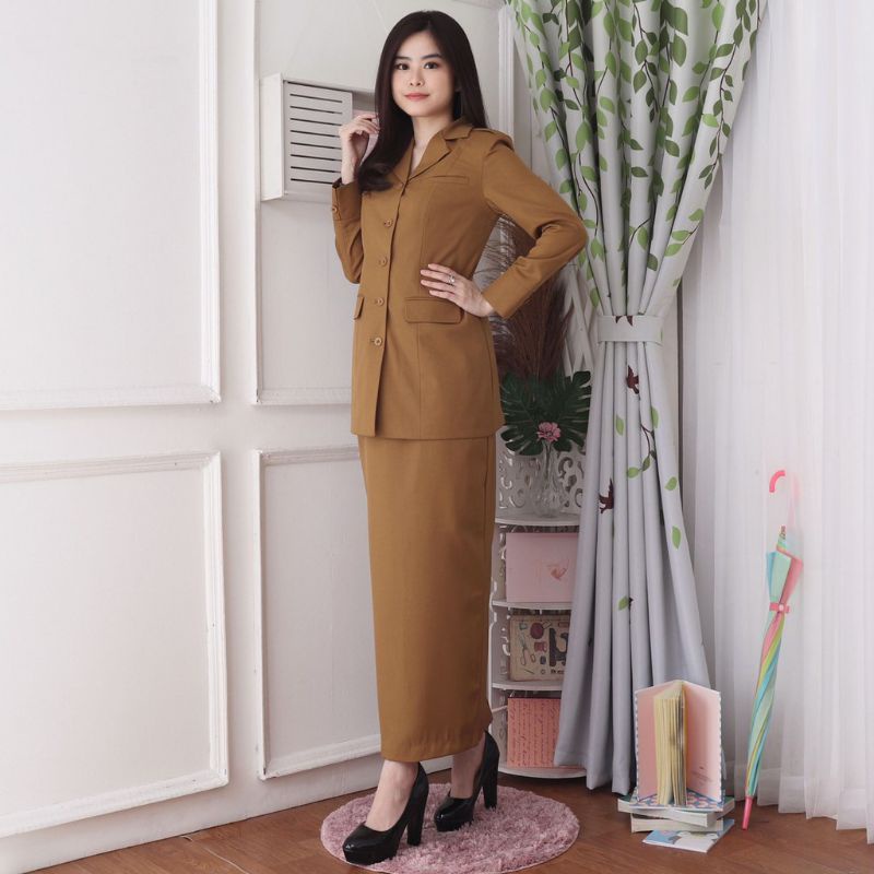 Seragam baju khaki wanita terbaru blazer wanita B&V baju pdh PNS wanita baju khaki coklat wanita ser