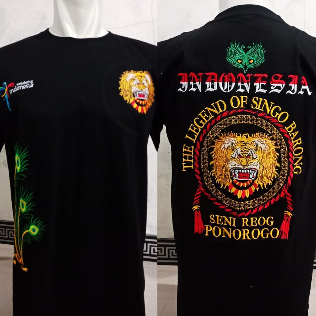 Kaos Pendek Pria | Kaos Bordir | Kaos Reog Reyog Ponorogo Singo Barong Barongan Reog Ponorogo