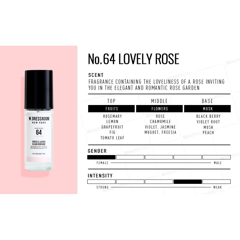 W DRESSROOM Dress &amp; Living Clear Perfume No.64 Lovely Rose 70ml