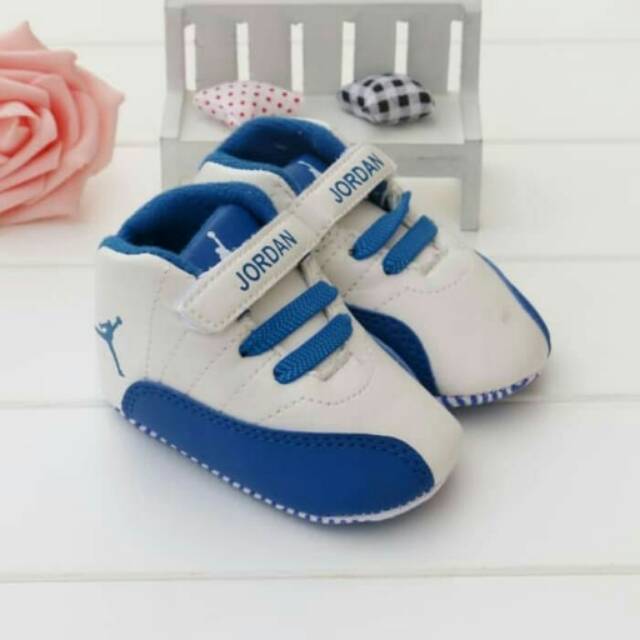 Sepatu Prewalker PW Bayi Cowok Laki Keds Sport Jordan Putih Tali Biru