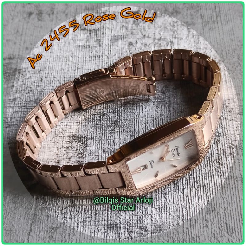 Alexandre Christie Wanita Kotak Ac 2455 Mini Tali Rantai Rose Gold Original