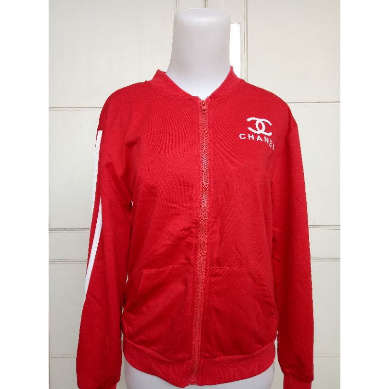 JAKET POLOS  LOGO CHANEL UKURAN ALL SIZE FIT TO L WARNA MERAH