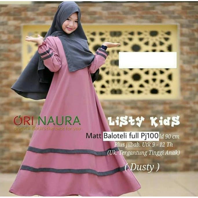 Baju Gamis Anak Listy Syari Kids Cr Fit To 8 Sd 10 Thn - Abu