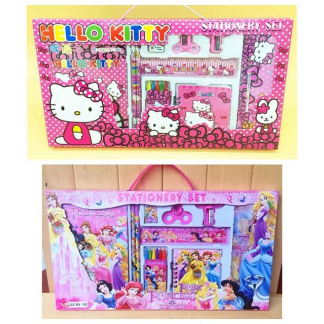 

Alat tulis 1 set anak-anak pink pensil rautan penghapus buku penggaris hello kitty / princess