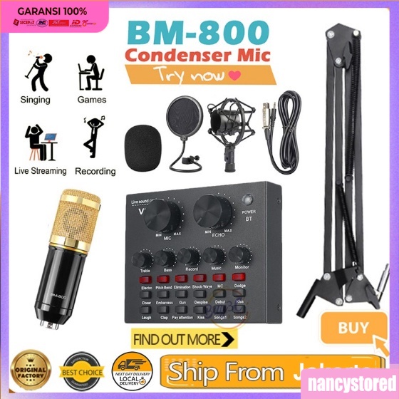 PAKET Microphone / mikrofon BM 800 STAND FLEXIBEL + V8 Set