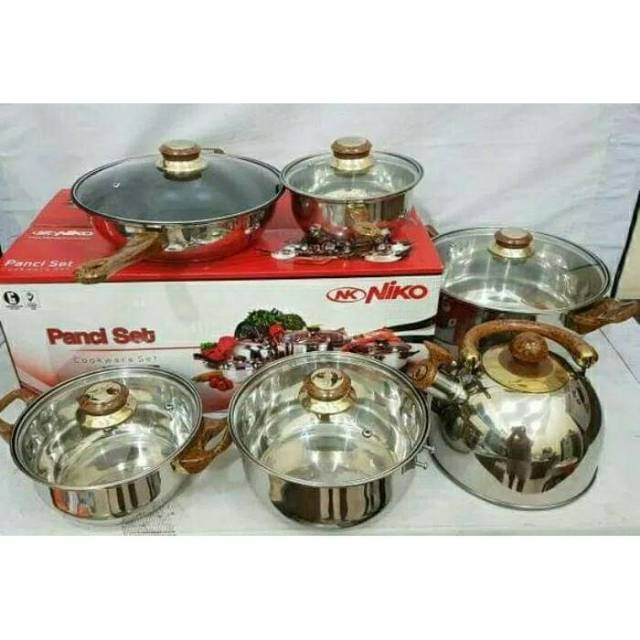 Panci set niko 12pcs warna coklat hitam
