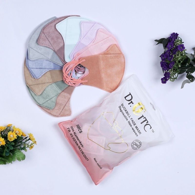 Masker Duckbill Dr Itc Mix Warna Warni Pastel Shrimpink,Matcha,Grey 3 ply isi 50 pcs per box