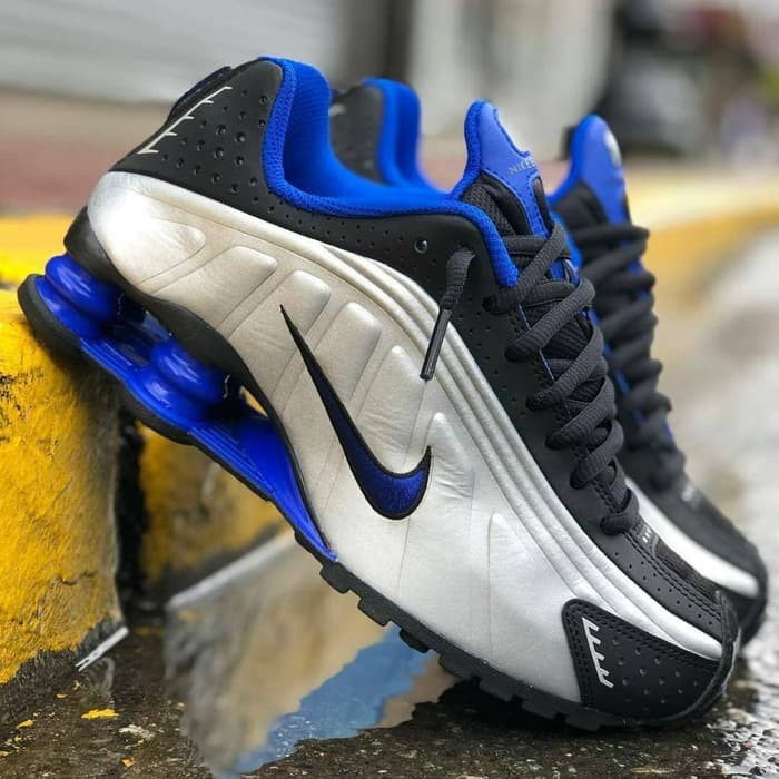 SEPATU NIKE SHOX R4 SILVER BLUE PREMIUM