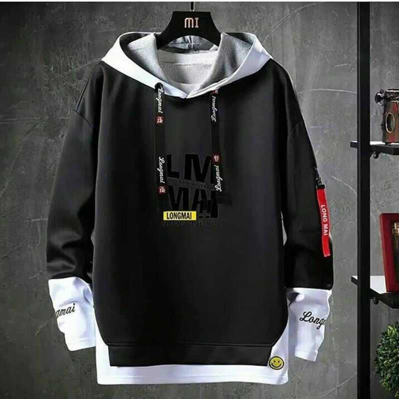 Hoodie Premium Sweater Hoodie Pria Distro Longmai Warna Hitam Original Tebal Size M L  Hodie Laki Hi